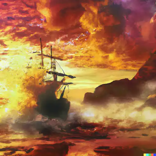 DALL·E 2022 10 25 17.06.24   colorful splashes and explosions as An old ship in a wild ocean of clouds beneath the mountains in the sunrise, photo gigapixel low_res scale 6_00x